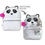 Mochila Paetê Panda Prata/Branco Clio Girls