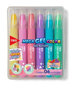 Giz de Cera Retrátil Mega Gel Color Cores Pastel - TRIS