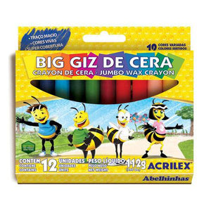 Giz Cera Longo Grosso 12 Cores Acrilex Big Giz Jumbo