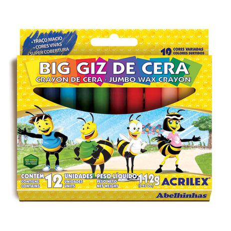 Giz Cera Longo Grosso 12 Cores Acrilex Big Giz Jumbo