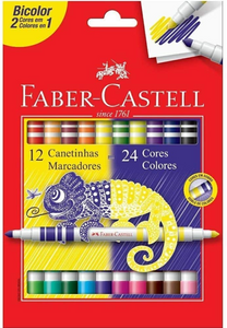 Canetinha Hidrográfica Bicolor - 12 Canetas, 24 Cores - Faber Castell