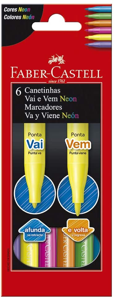 Canetinha Vai e Vem Neon 6 Cores - Faber Castell