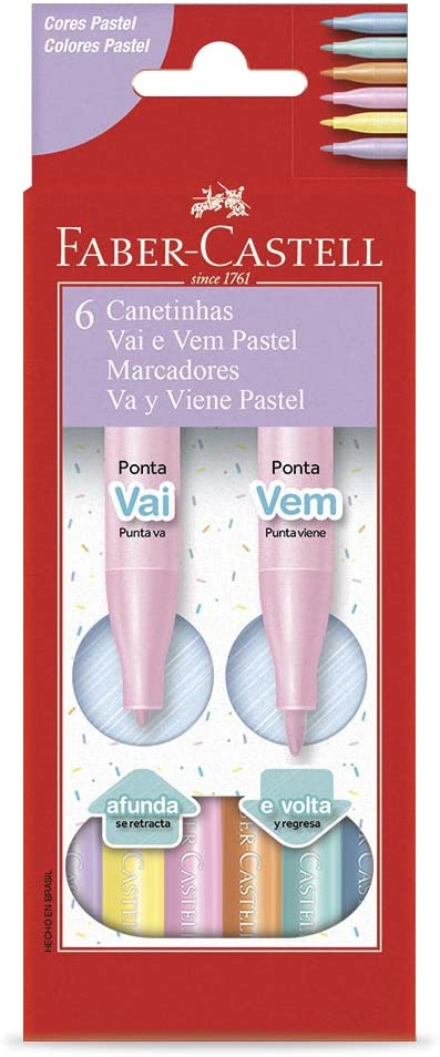 Canetinha Vai e Vem Pastel 6 Cores - Faber Castell