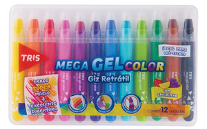 Giz de Cera Retrátil Mega Gel Color 12 Cores - TRIS