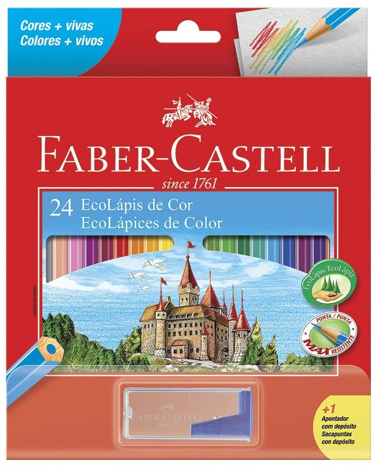 Kit Lápis de Cor Sextavado EcoLápis 24 Cores + Apontador com Depósito - Faber Castell